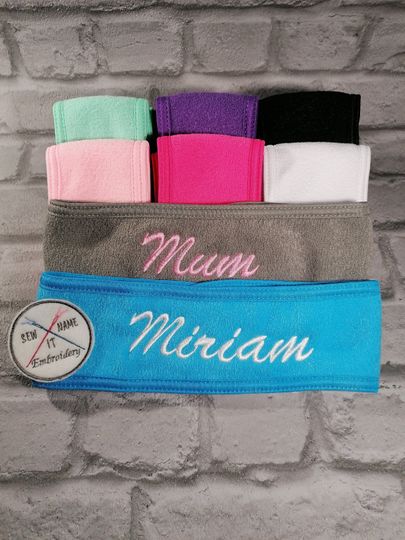 Personalised Embroidered Velcro Headbands, Pamper Gift, Hair Wrap