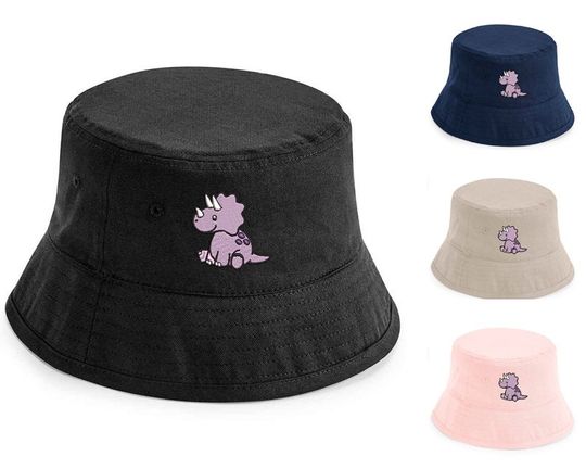 Bucket Hat with Dinosaur Embroidery, Halloween Embroidered Bucket Hat