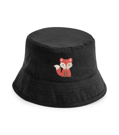 Bucket Hat with Fox Embroidery, Halloween Embroidered Bucket Hat