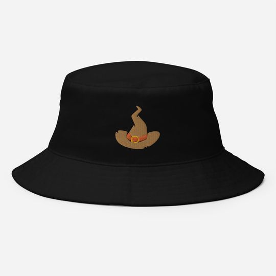 Halloween Witch Hat Bucket Hat, Embroidered Witchy Bucket Hat, Handmade Spooky Season Unisex Cotton Sun Hat
