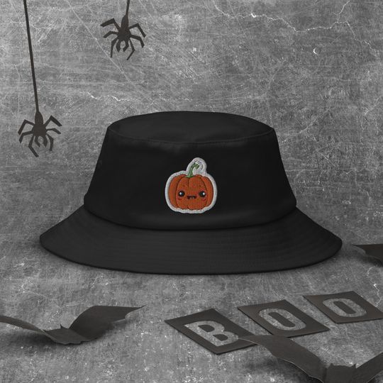 Pumpkin Embroidered Flexfit Bucket Hat | Halloween Bucket Hat | Embroidered Bucket Hat | Unisex Bucket Hat | Spooky Bucket Hat |