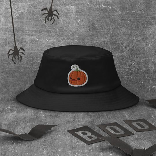 Pumpkin Embroidered Flexfit Bucket Hat | Halloween Bucket Hat | Embroidered Bucket Hat | Unisex Bucket Hat | Spooky Bucket Hat |