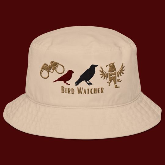 Organic Cotton Embroidered Bucket Hat  Gift For Bird Lovers Bird Watcher Bucket Hat  Bird Watcher Gift  Bird Lover Gift  Eco friendly Hat