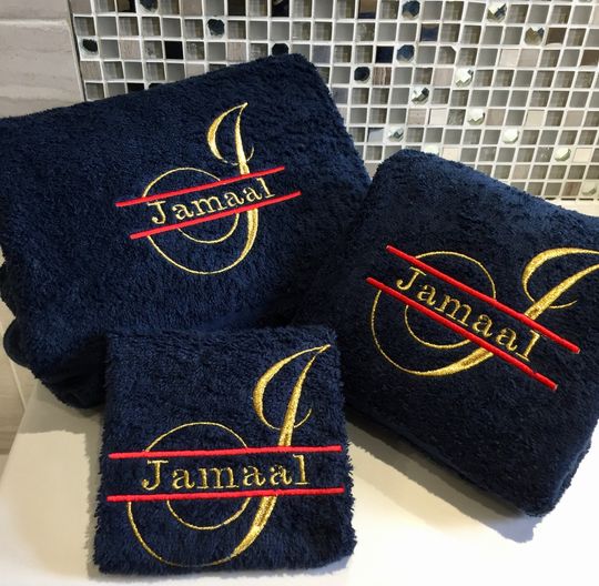 Monogram Towels, Beautiful Script Border Design, Embroidered Bath