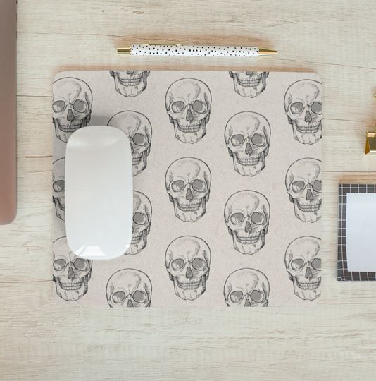 Skulls Mouse Pad | Neutral Aesthetic Office Decor | Punk Mousepad