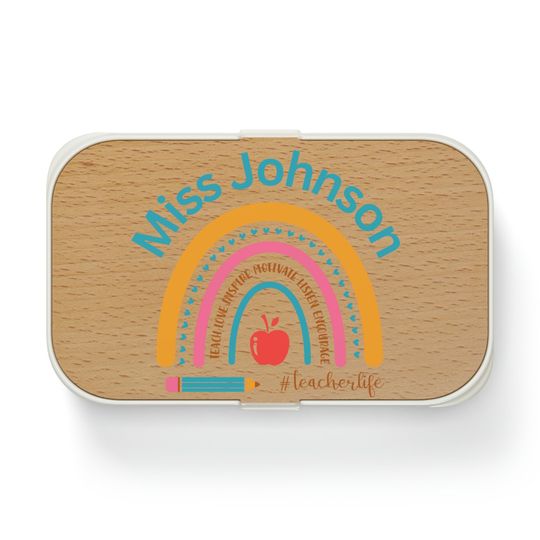 Personalized Teacher Life Bento Lunch Box with Rainbow and Wooden