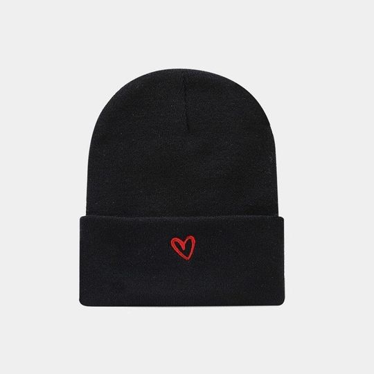 Embroidered Red Heart Knitted Hat