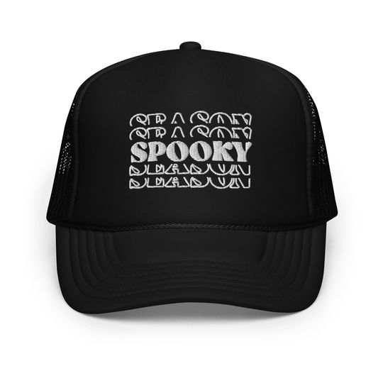 Spooky Season Embroidered Foam Trucker Hat Fall Vibes Halloween Costume Ponytail Hat Mesh Snapback Halloween Embroidered Mesh Baseball Cap