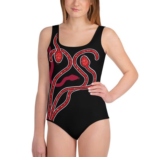 Taylor inspired red snakes concert Women's Sleeveless One-piece Swimsuit