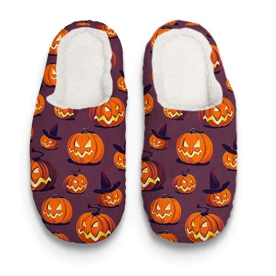 Halloween Pumpkin Pattern Slippers, Spooky Slipper, Fall Slipper
