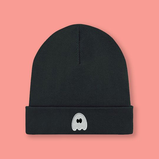 Spooky Ghost Embroidered Knitted Hat