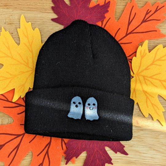 Cute Ghost faces, Embroidered Halloween Embroidered Knitted Hat