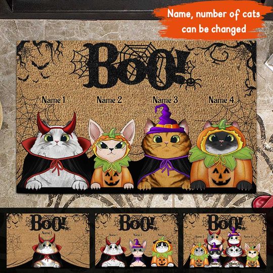 Boo Halloween - Cat Personalized Doormat