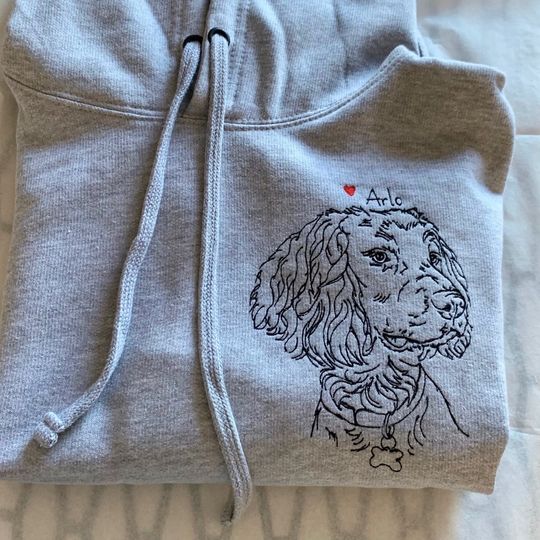 Pet portrait custom embroidered hoodie cotton, mens and ladies size, custom personalised pet gift