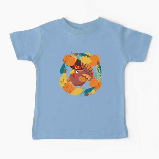 Thanksgiving Wreath With Turkey Baby T-Shirt