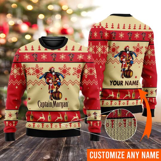 Personalized Captain Morgan Ugly Christmas Sweater, Custom Ugly Knitted Christmas Sweater, Christmas 3D Print Ugly Sweater, Christmas Gifts