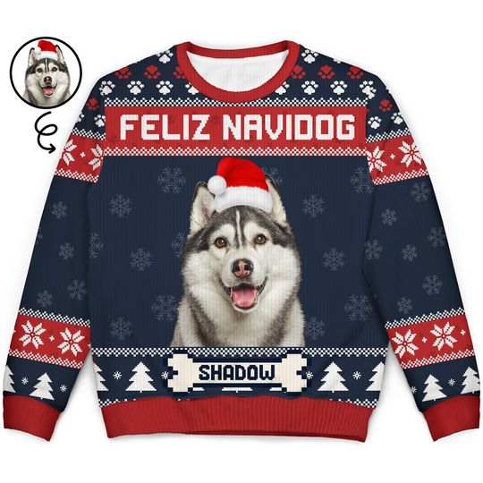 Personalized Feliz Navidog Ugly Christmas Sweater