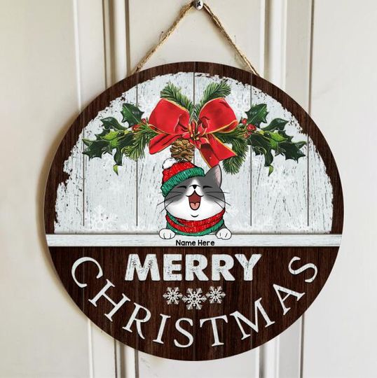 Personalized Merry Christmas Cat Lovers Door Sign