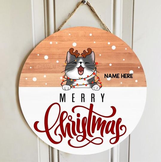 Personalized Merry Christmas Cat Lovers Door Sign