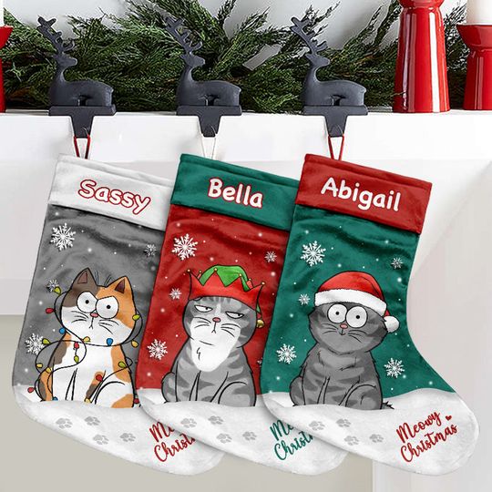 Meowy Christmas - Cat Personalized Custom Christmas Stocking