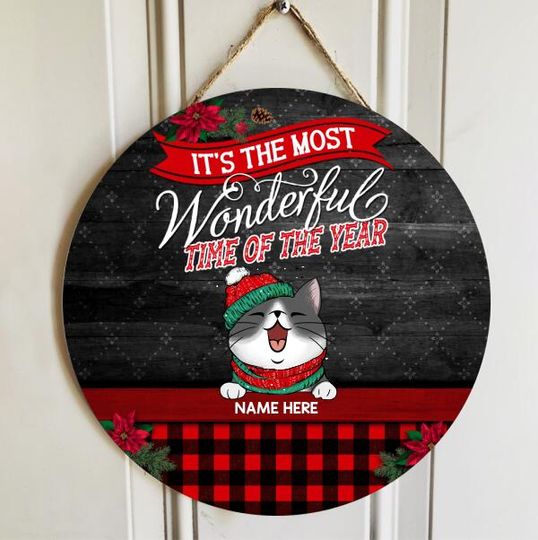 Personalized Christmas It's The Most Wonderful Time Of The Year Cat Lovers Door Sign