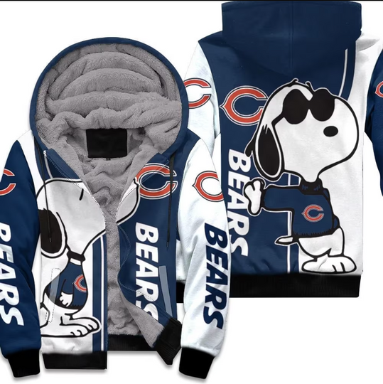 Chicago Bears Snoopy Lover 3D Printed Unisex Fleece Zip Hoodie