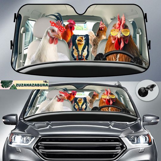 Chicken Family Car Sunshade, Chicken Car Decoration, Funny Chicken Sunshade