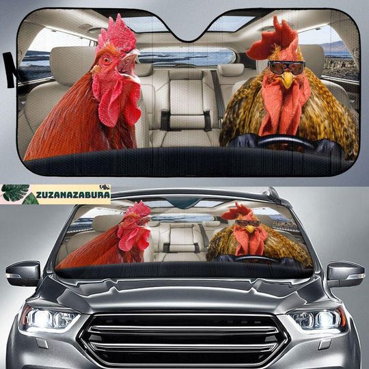 Funny Chicken Car Sunshade, Rooster Car Decoration, Car Sun Protector