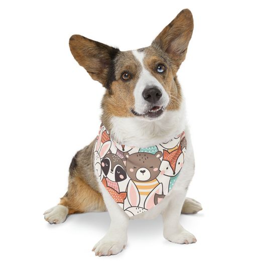 Cute Cartoon Animal Pet Bandana Collar, Cartoon Pets Patterned Pet Bandana Collar