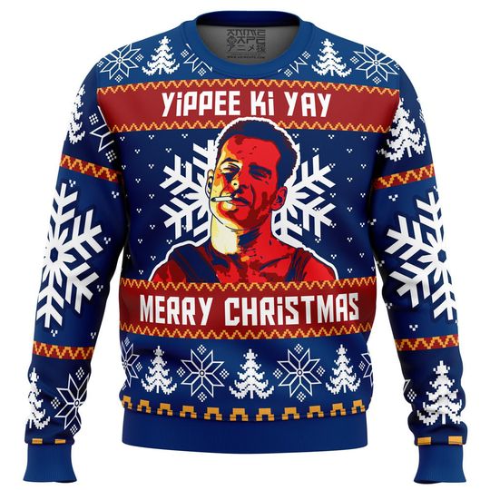 All Over Printed 3D Ugly Christmas Sweater| Yippee Ki Yay Die Hard Ugly Christmas Sweater