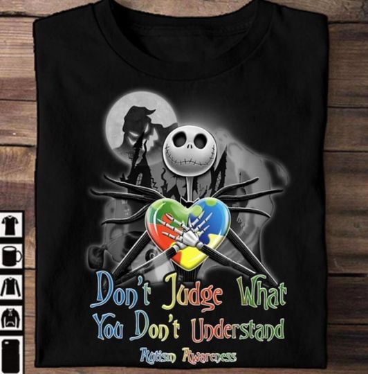 Limited Autism Jack Skellington Hug Puzzle Heart Shirt- Autism Awareness T-Shirt