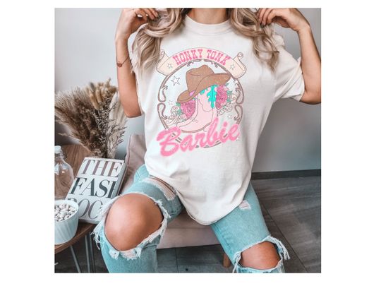 Honky Tonk Barbie  Distressed Cowgirl Graphic Tee Shirt