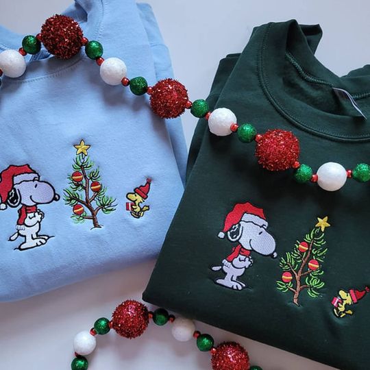 Snoopy Christmas Gratitude Embroidered Sweatshirt, Embroidered Snoopy Christmas, Snoopy and Woodstock Christmas