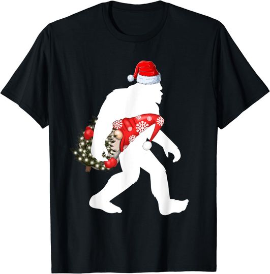 Santa Bigfoot Carrying Gnome Christmas Sasquatch Believe T-Shirt