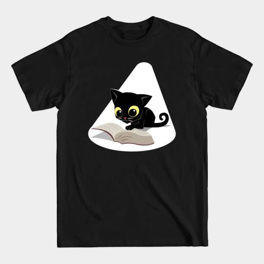 Cute Black Cat Reading Book - Books - T-Shirt