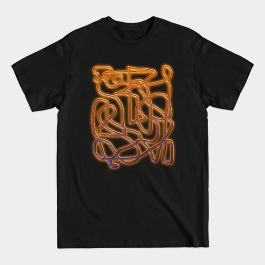 Chaotic soft lines of labyrinth in orange and purple metallic gradient 3D texture with neon glowing - Line Art Design - T-Shirt