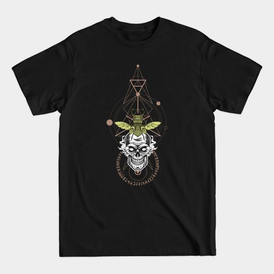 skull and moth with runic inscription over sacred geometry - Wicca - T-Shirt