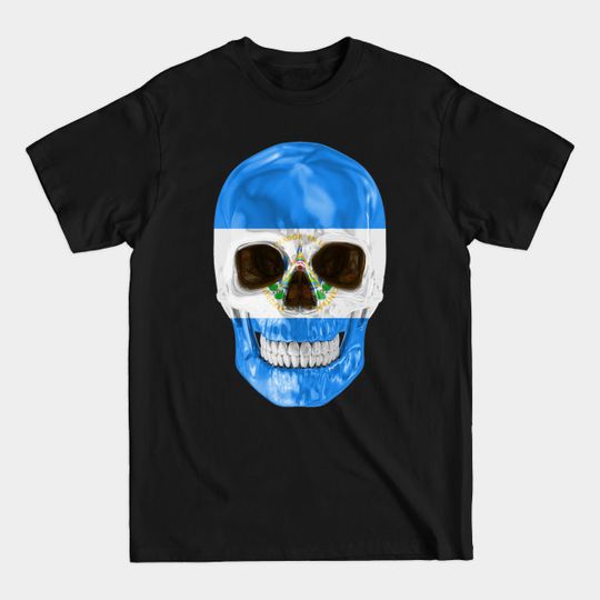 El Salvador Flag Skull - Gift for Salvadoran With Roots From El Salvador - El Salvador - T-Shirt