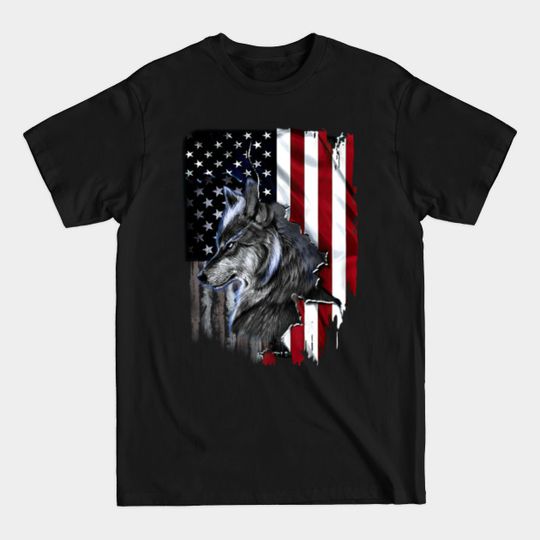 Wolf American Flag - Wolf American Flag Vintage Independence - T-Shirt