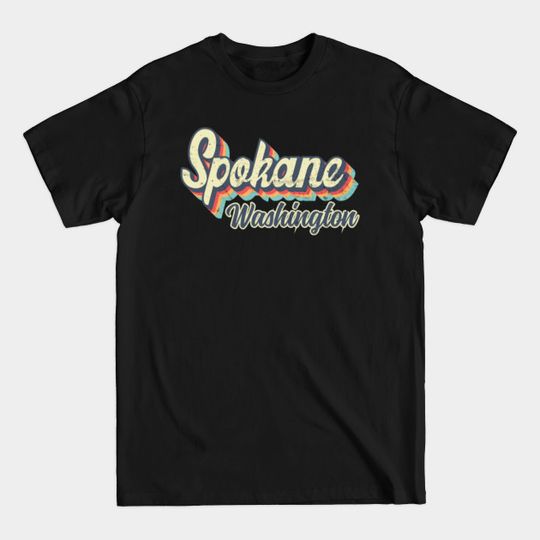Spokane Washington Retro vintage 70s Rainbow - Spokane Washington - T-Shirt