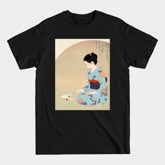 A cat and a woman - Japanese - T-Shirt