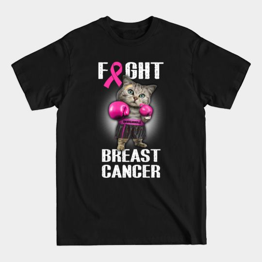 F!ght Breast Cancer Pink Boxing Cat - Breast Cancer - T-Shirt