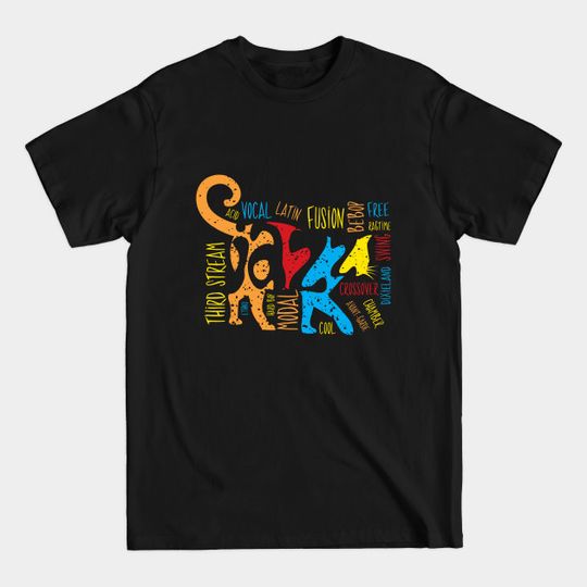 Colorful Jazz Cat With Jazz Genres - Jazz Lover - T-Shirt