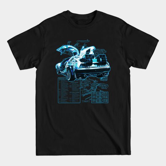 DeLorean Time Machine Technical Illustration Blueprint - Delorean - T-Shirt