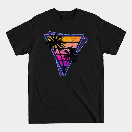 Distressed Triangle Synthwave Silhouette Design - Synthwave - T-Shirt