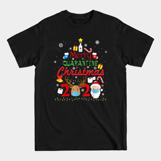 Merry Quarantine Christmas 2020 Family Matching Xmas Pajamas - Christmas Tree Lights - T-Shirt