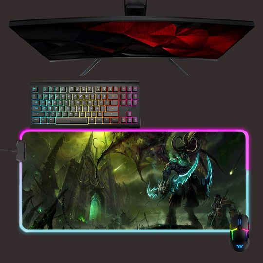 World of Warcraft led mouse mat, WoW Illidan rgb mouse pad, gaming mouse pad, desk mat, gift for gamer