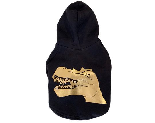T-Rex Dog Hoodie | Gold | Black | Dog Clothes