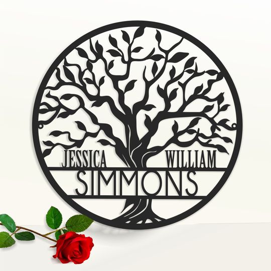 Personalized Tree of Life Metal Sign Custom Family Last Name Wedding Gift