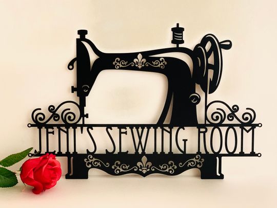 Custom Sewing Machine Personalized Sewing Room Sign Vintage Quilting Sign Custom Name Sign
